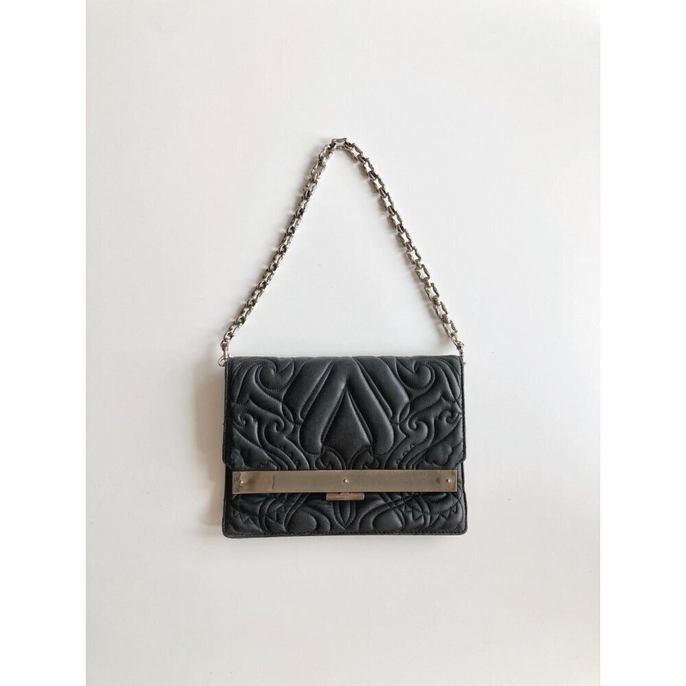 ALEXANDER WANG Isis Black Quilted Leather Chain Strain Shoulder Bag Clutch Purse